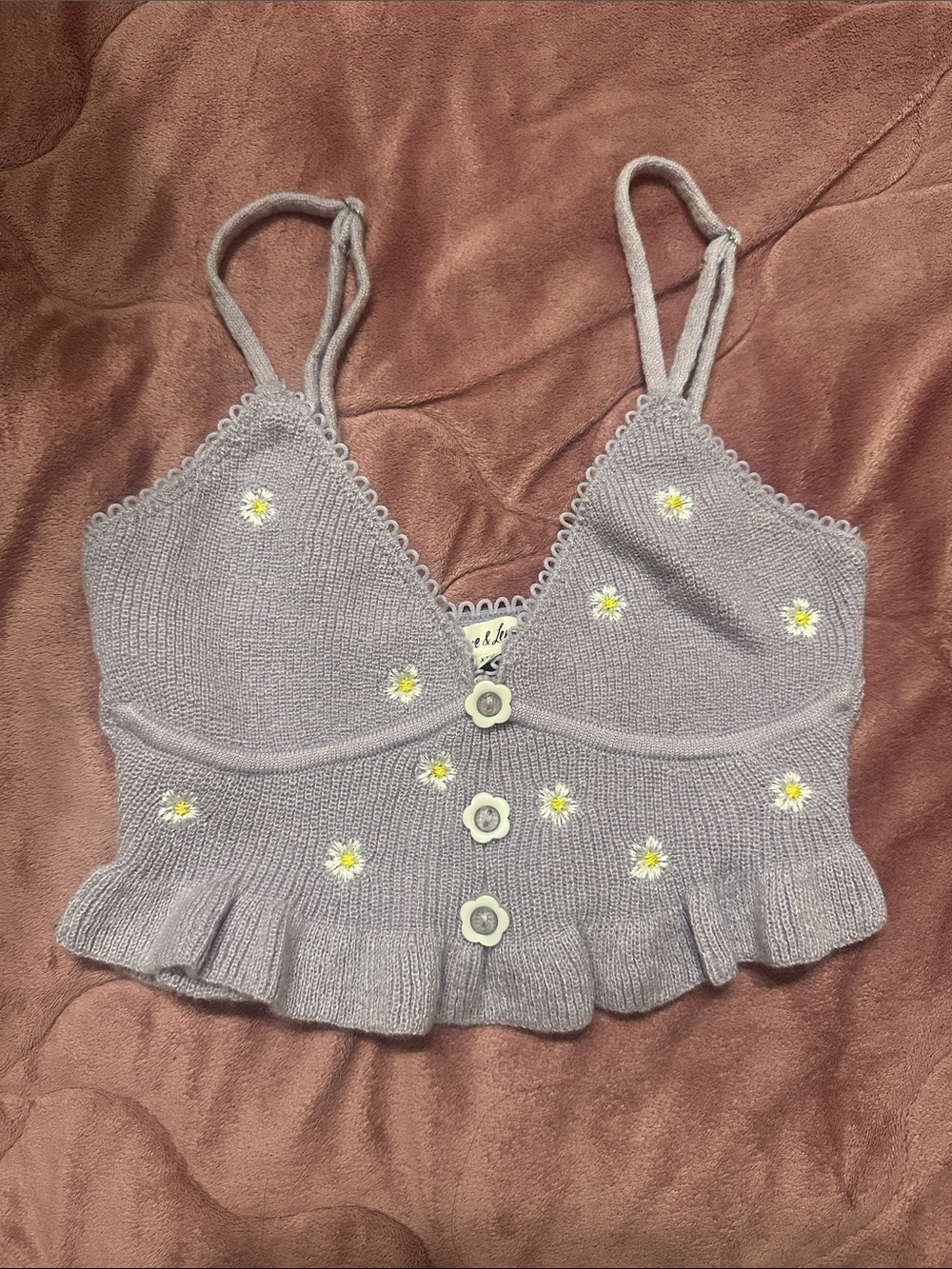 FOR LOVE & LEMONS 🍋 Lavender Daisy Knit Button-Front Crop Tank Top